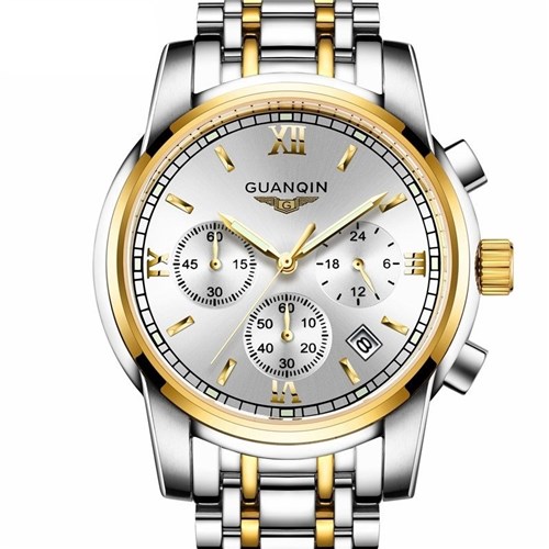 Relógio Luxo Chronograph Luminoso (Branco/Dourado)