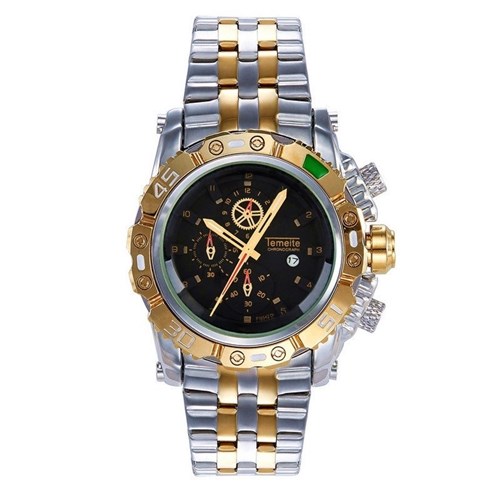 Relógio Luxo Quartzo 316L Aço Inoxidável (Prata/dourado/Preto)