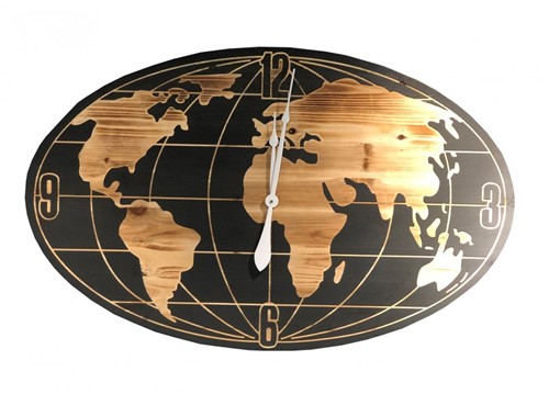 Relógio Madeira Mapa Oval 109cm - Occa Moderna