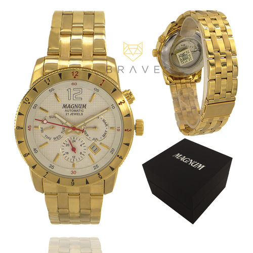 Relógio Magnum Masculino Dourado Original 2 Anos De Garantia