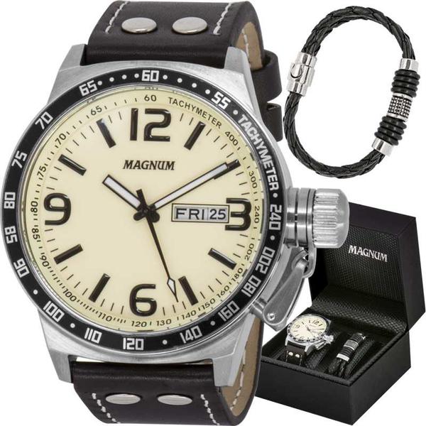 Relógio Magnum Kit Masculino Brinde Pulseira Couro Ma31542u