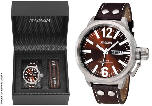 Relógio Magnum Kit Masculino Brinde Pulseira Couro Ma31524z