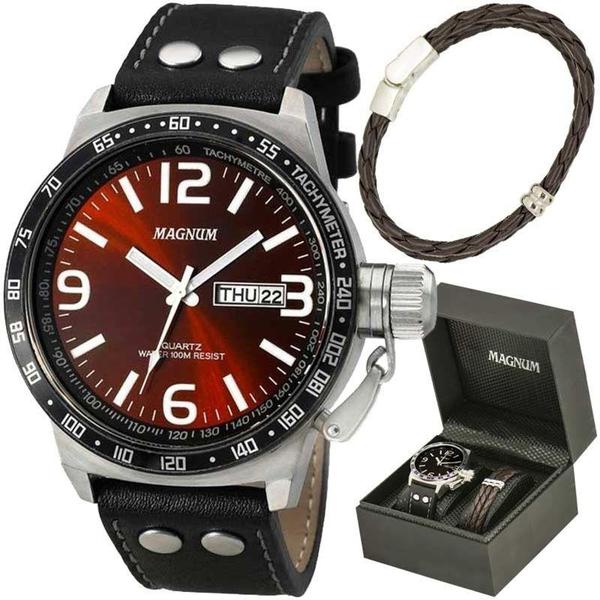 Relógio Magnum Kit Masculino Brinde Pulseira Couro Ma31542z