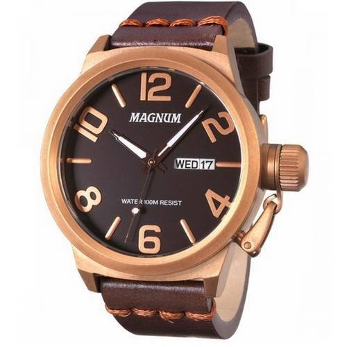 Relógio Magnum Ma33399m Calendario Pulseira Couro