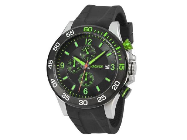 Relógio Magnum Masculino Analógico de Pulso Pulseira de Silicone Preta Verde MA33791G