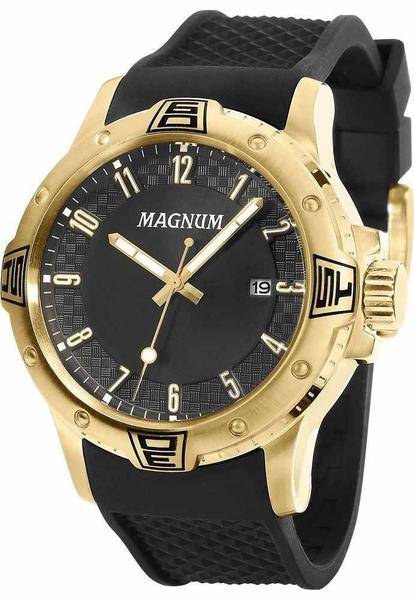 Relógio Magnum Masculino Analógico Dourado Pulseira de Silicone Preto MA344114U