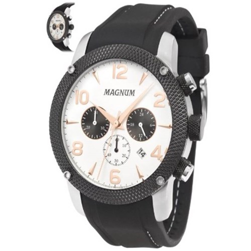 Relógio Magnum Masculino Analógico Silicone Preto Branco Ma34889q
