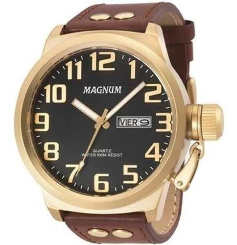 Relógio Magnum Masculino Couro Marrom OriginalProva D Água
