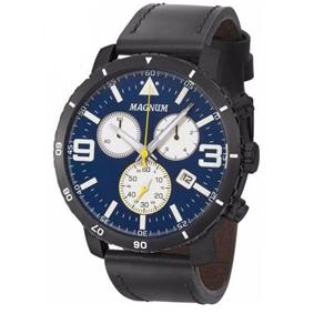 Relógio Magnum Masculino Cronógrafo Ma34932a Azul Preto Couro