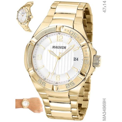 Relógio magnum masculino - ma34012p - dourado com pulseira de
