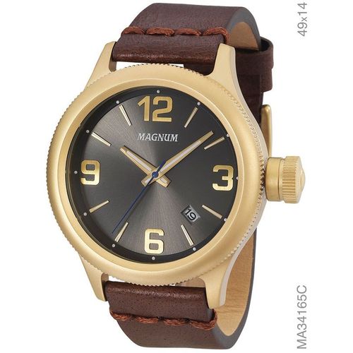 Relógio Masculino Dourado Magnum Pulseira De Couro Cor Da Correia