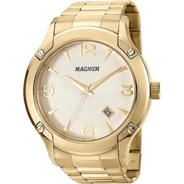 Relógio Magnum Masculino Dourado MA21937H Analógico 10 Atm Cristal Mineral Tamanho Médio