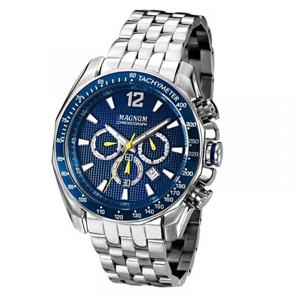 Relógio Magnum Masculino em Aço com Fundo Azul - MA33586F