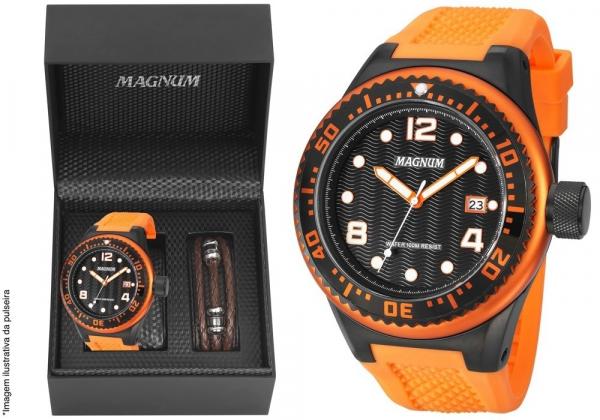 Relógio Magnum Masculino Kit Pulseira Couro Ma34021c