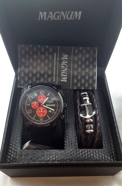 Relógio Magnum Masculino Ma34334z Preto Kit Pulseira
