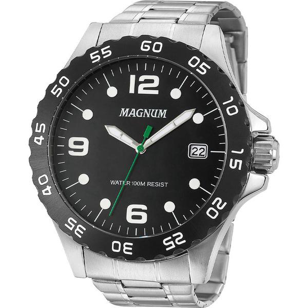 Relógio Magnum Masculino Prata MA34389D Analógico 10 Atm Cristal Mineral Tamanho Grande