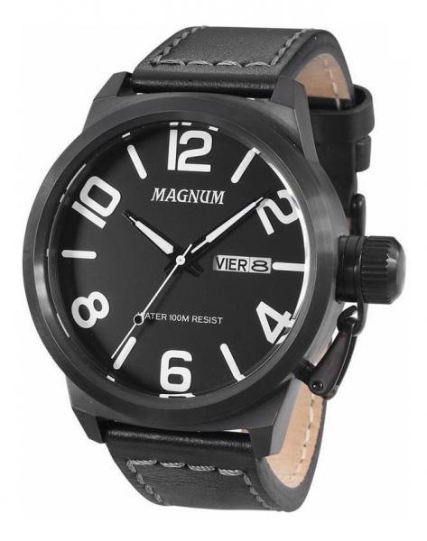 Relógio Magnum Preto Ma33399k C/ Pulseira de Couro