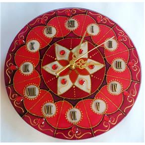 Relógio Mandala Sucesso em Vidro de 25cm - Vermelho