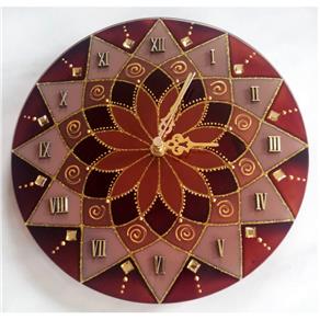 Relógio Mandala Terra em Vidro de 25cm - Marrom