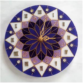 Relógio Mandala Vitral em Vidro de 25cm - Roxo