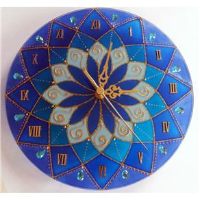 Relógio Mandala Vitral Serenidade em Vidro de 25cm - Azul