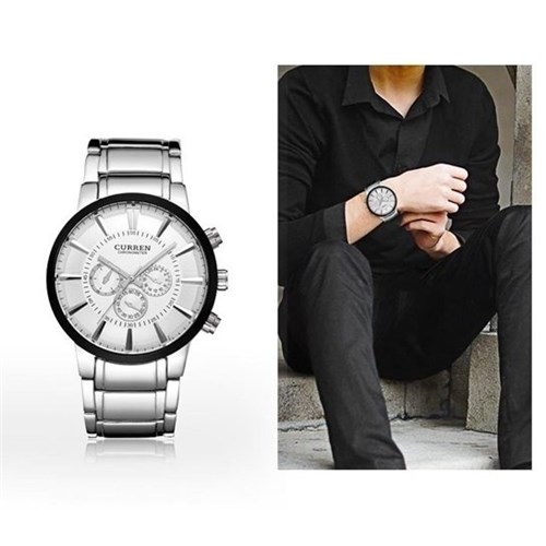 Relógio Masculino Aço Inox Curren* 8001' (Branco)