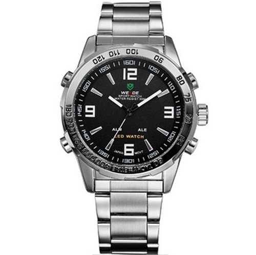 Relógio Masculino Anadigi Weide WH-1009 Prata e Preto