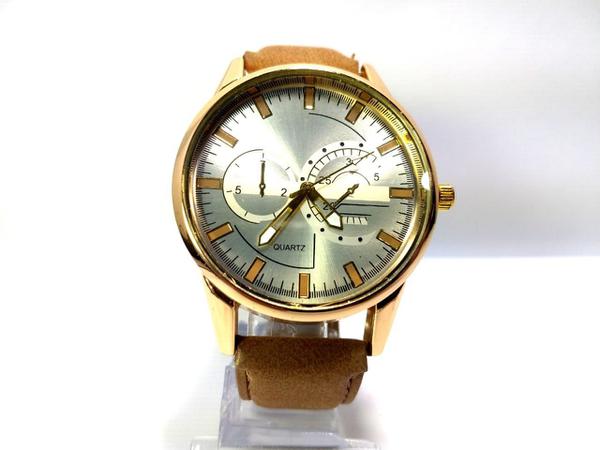Relógio Masculino Analogico Dourado Pulseira Bege - Mundial Premium