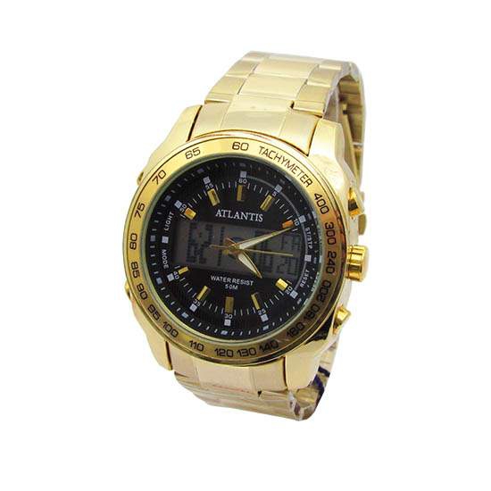 Relogio Masculino Atlantis A3348 Dourado Fundo Preto