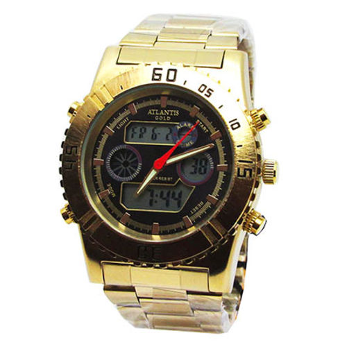 Relogio Masculino Atlantis Anadigi G3211 Dourado