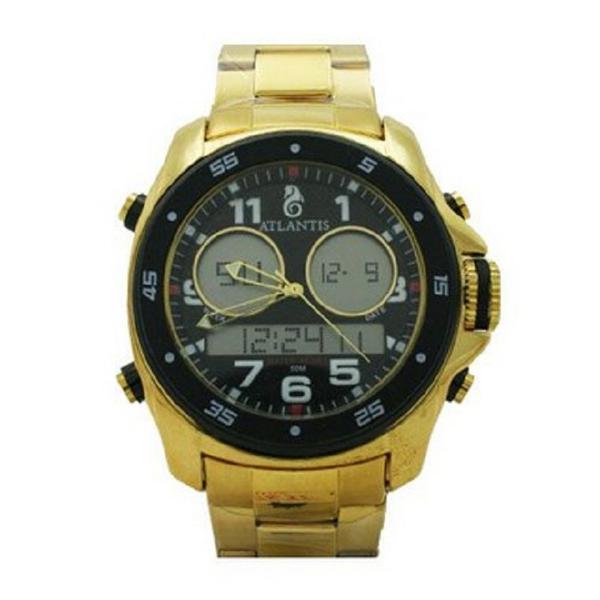 Relogio Masculino Atlantis G3216 Anadigi Dourado Fundo Preto