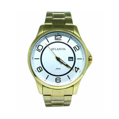 Relogio Masculino Atlantis G3415 Dourado Fundo Branco