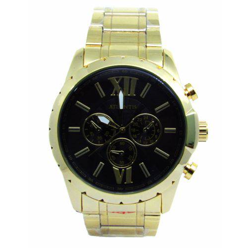 Relogio Masculino Atlantis G3364 Dourado Fundo Preto