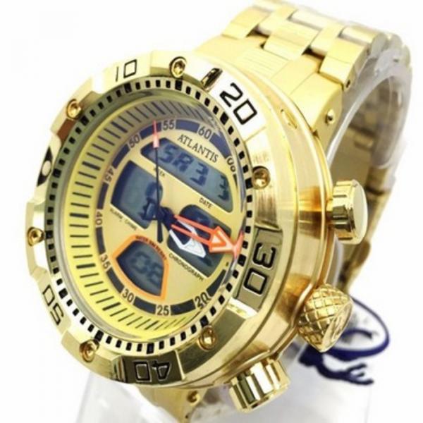 Relogio Masculino Atlantis J3400 Anadigi Dourado