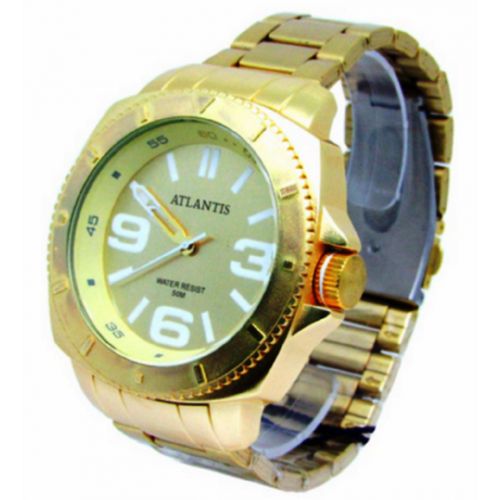 Relógio Masculino Atlantis Quartz Pulseira Aço Dourado Fosco