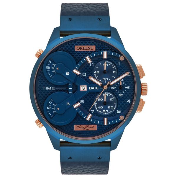 Relogio Masculino Azul Pulseira Couro Grande Orient Original