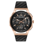 Relógio Masculino Bulova Curv Silicone Preto/Rosegold 98A185