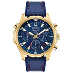 Relógio Masculino Bulova Marine Star Couro Azul/Gold 97B168