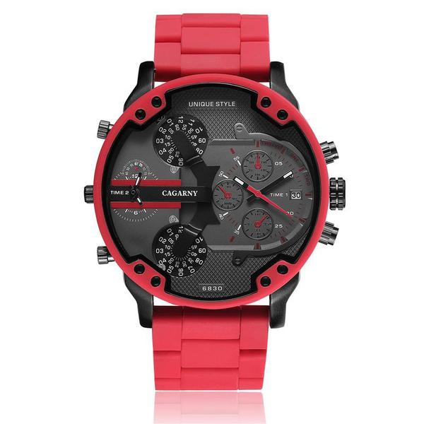 Relógio Masculino Cagarny 6830R Esportivo - Vermelho e Preto - Caganry
