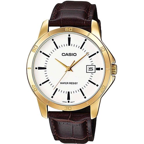 Relógio Masculino Casio Mtp-V004gl-7Au - Dourado/Couro Marrom