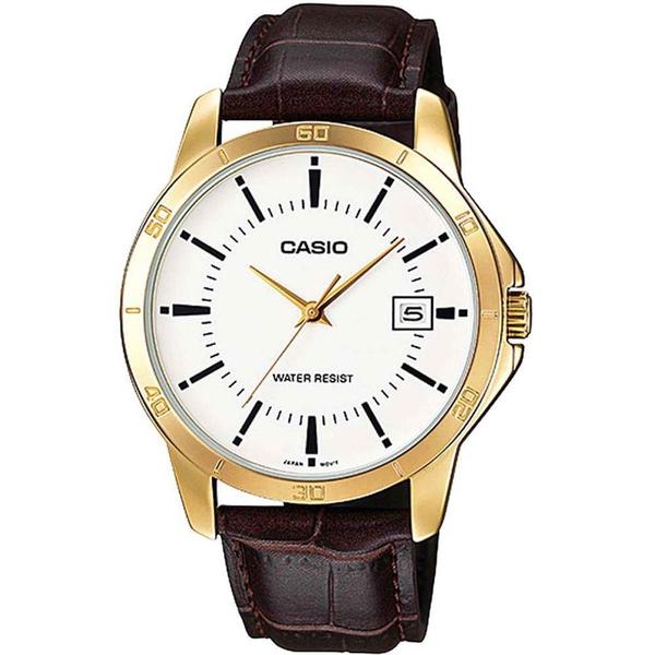 Relógio Masculino Casio MTP-V004GL-7AU - Dourado/Couro Marrom