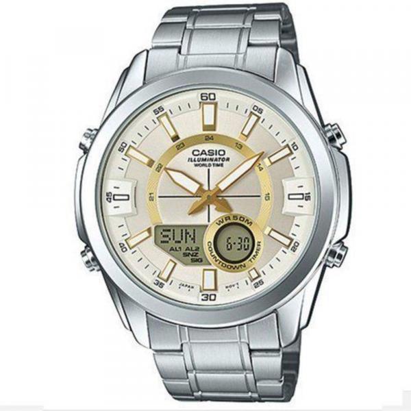 Relógio Masculino Casio World Time 50M AMW-810D-9AV - Prata