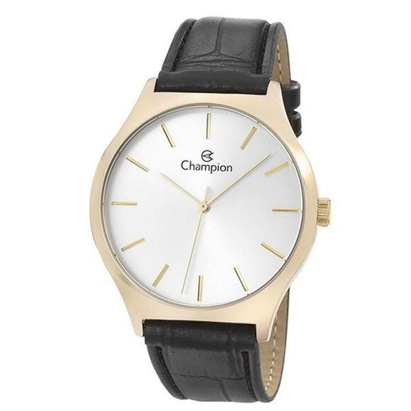 Relogio Masculino Champion Dourado Pulseira Couro Preto a Prova Dagua CN20597B