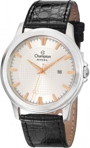 Relógio Masculino Champion Prata com Dourado Pulseira de Couro Ca21188q