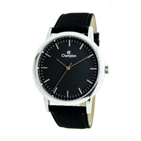 Relogio Masculino Champion Pulseira Couro Preto Fundo Preto