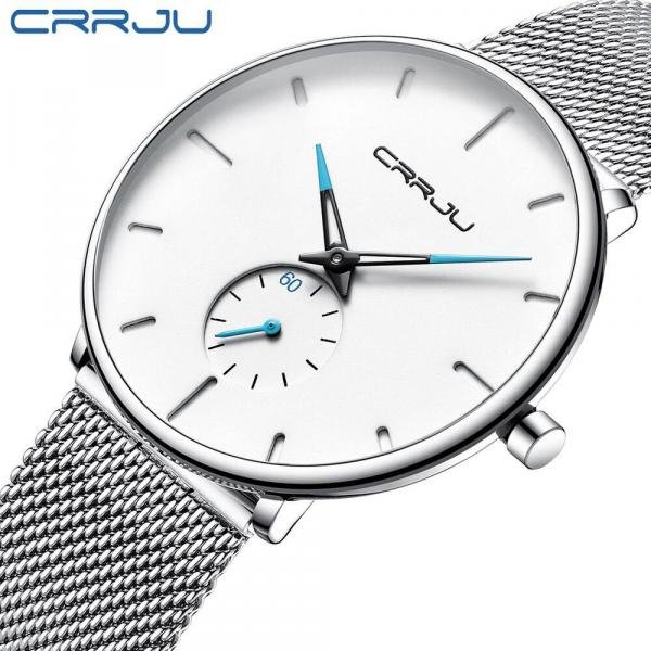 Relógio Masculino com Pulseira de Aço Inox Resistente à Água CRRJU - NANO