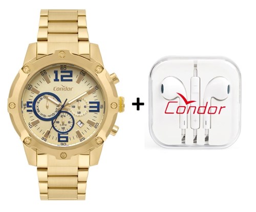 Relógio Masculino Condor Dourado com Fone de Ouvido Cojp25ad/K4x