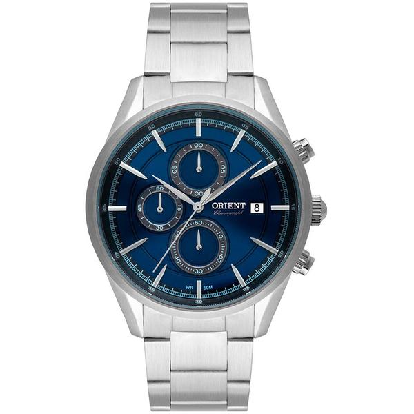 Relogio Masculino Cronógrafo Prata com Fundo Azul Metalico X - Orient