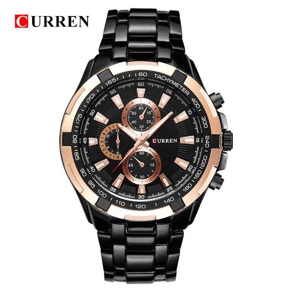 Relógio Masculino Curren 8023 BRG Aço Inox Preto e Dourado