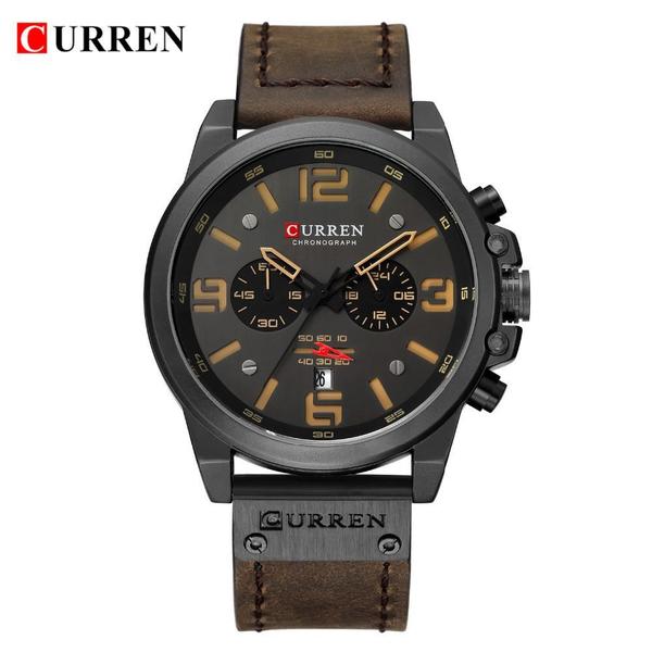 Relógio Masculino Curren 8314 BNY Pulseira em Couro Marrom e Bege